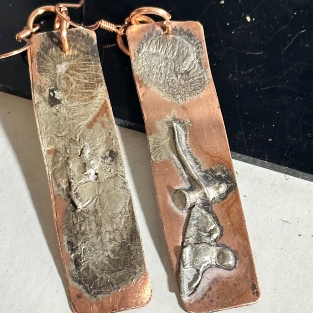 Sterling Silver 925 Reticulated Copper Earrings Rustic Gift Handmade Brutalis 186$